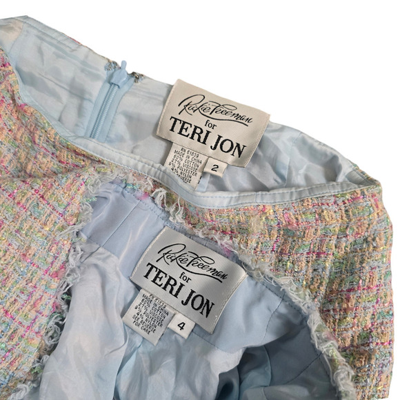 TERI JON by Rickie Freeman Tweed Skirt Jacket Suit pastel size xs - Picture 7 of 11
